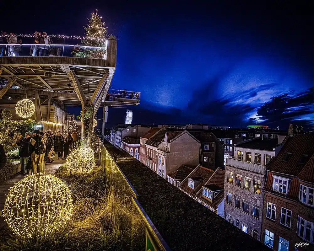 Udsigt over trappen op til Salling Christmas Garden på flere niveauer Udsigt over trappen op til Salling Christmas Garden på flere niveauer