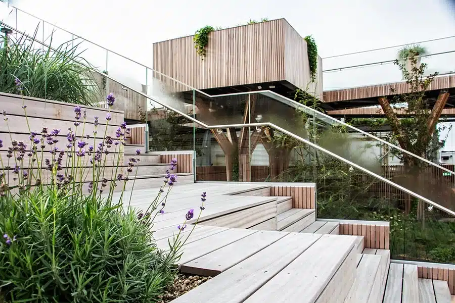 Lavendel og træterrasser i Salling Rooftop Roofgarden