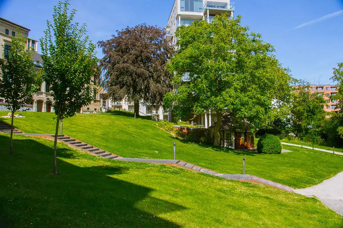 Trappe og groenne skraaninger mellem bygninger i Ceres Parken » Aarhus Inside Trappe og grønne skråninger mellem bygninger i Ceres Parken
