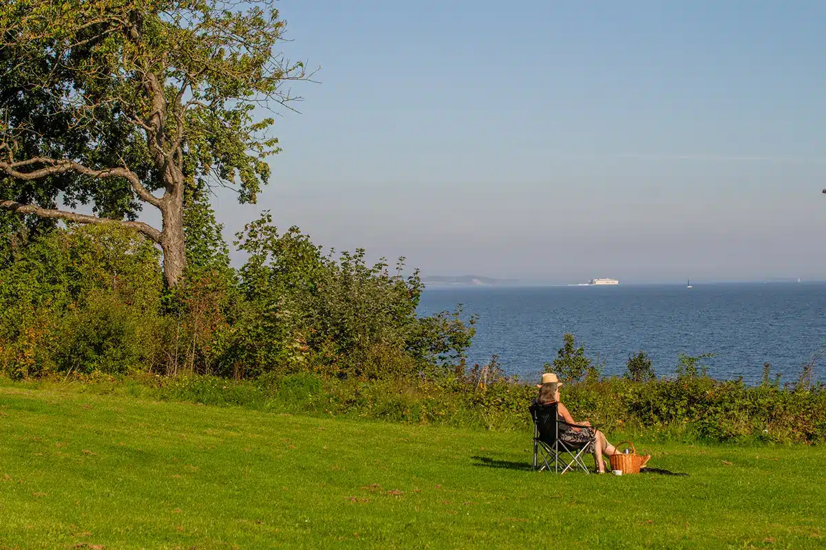 Udsigt over de åbne vidder mod Aarhus Bugt i Mindeparken Udsigt over de åbne vidder mod Aarhus Bugt i Mindeparken